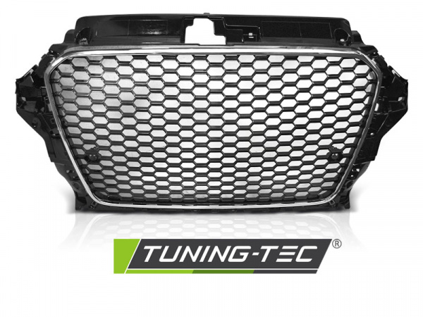 Upgrade Sportgrill / Kühlergrill für Audi A3 8V 12-16 Hochglanz schwarz/chrom in Wabendesign